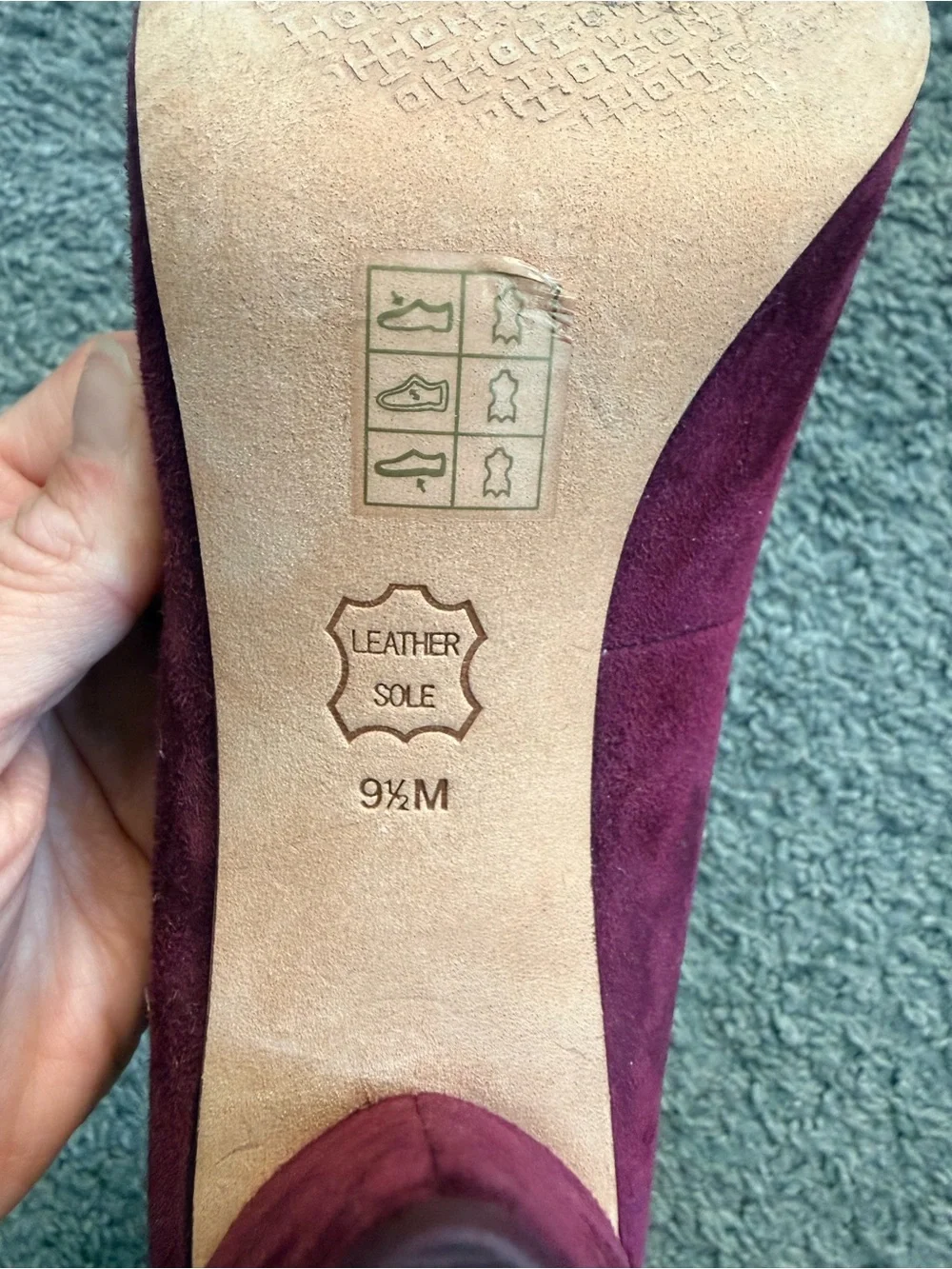 Tory Burch Plum Suede Round-Toe Heels with Gold Logo Accent